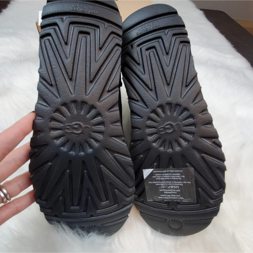 UGG Size 7 Black Genuine Sheepskin Mini Stud II Short Boots NIB